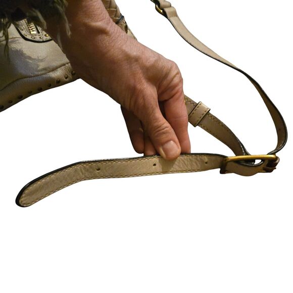 ELLIOTT LUCCA Ivory Cream Tumbled Leather Curved Large Hobo Shoulder Bag - Picture 6 of 10